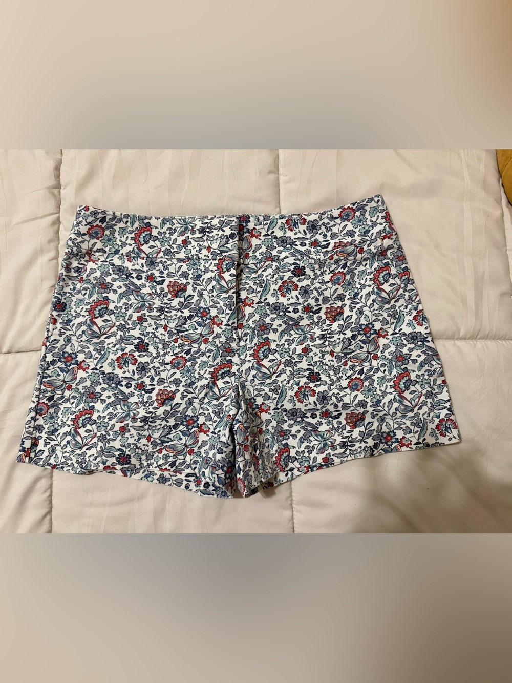 LOFT White Floral Bermuda Shorts with Blue & Red Accents